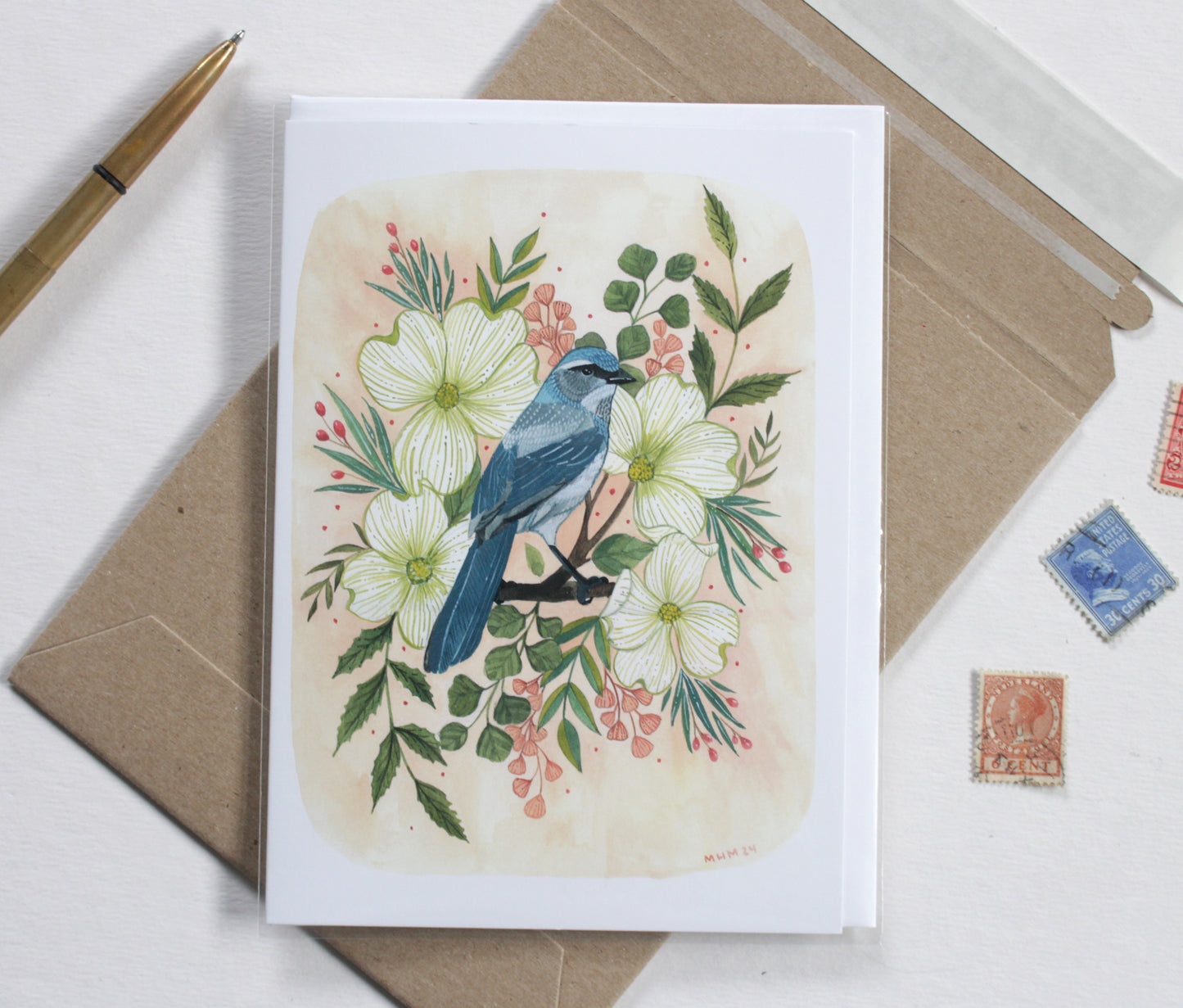 Blank Everyday Card - Scrub Jay and Dogwood