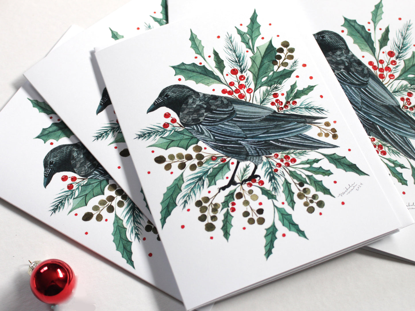 Set of Illustrated Crow Holiday Cards - Crow Holiday