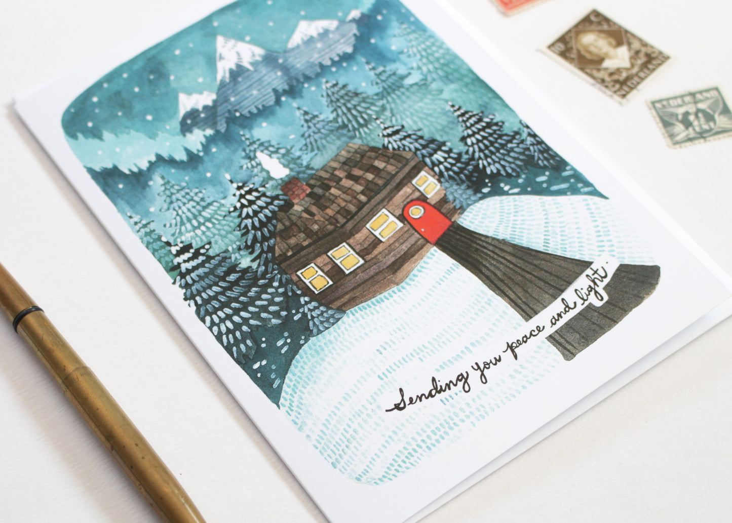 Holiday Card - Peace and Light Cabin