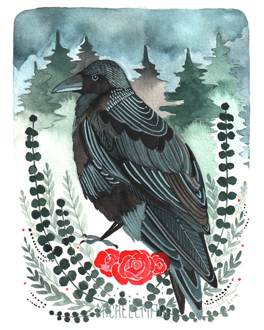 8x10 Print - Crow with Roses