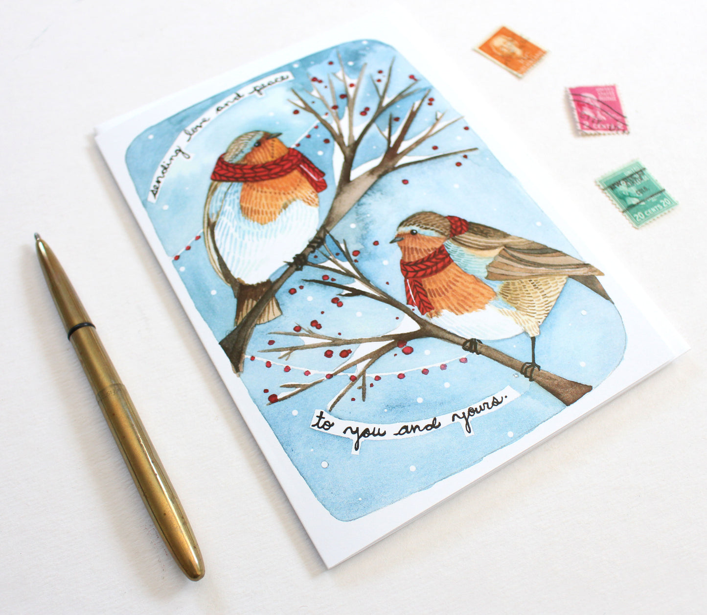 Blank Holiday Card - Winter Robins