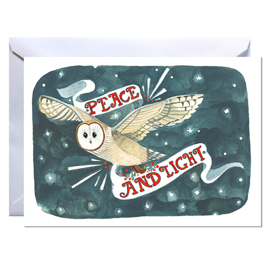 Blank Illustrated Holiday Card - Peace and Light