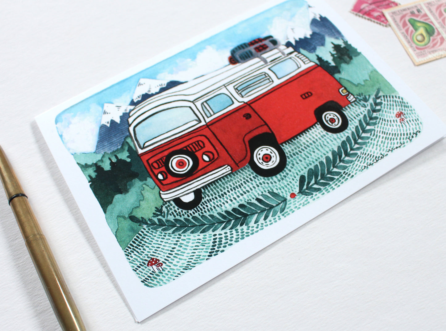 Blank Greeting Card - Red Camper Van