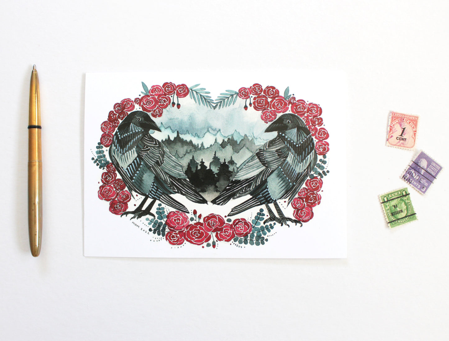 Greeting Card - Crows and Roses