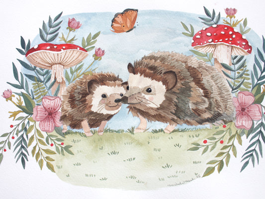 Original Gouache Painting - Little Hedgehogs