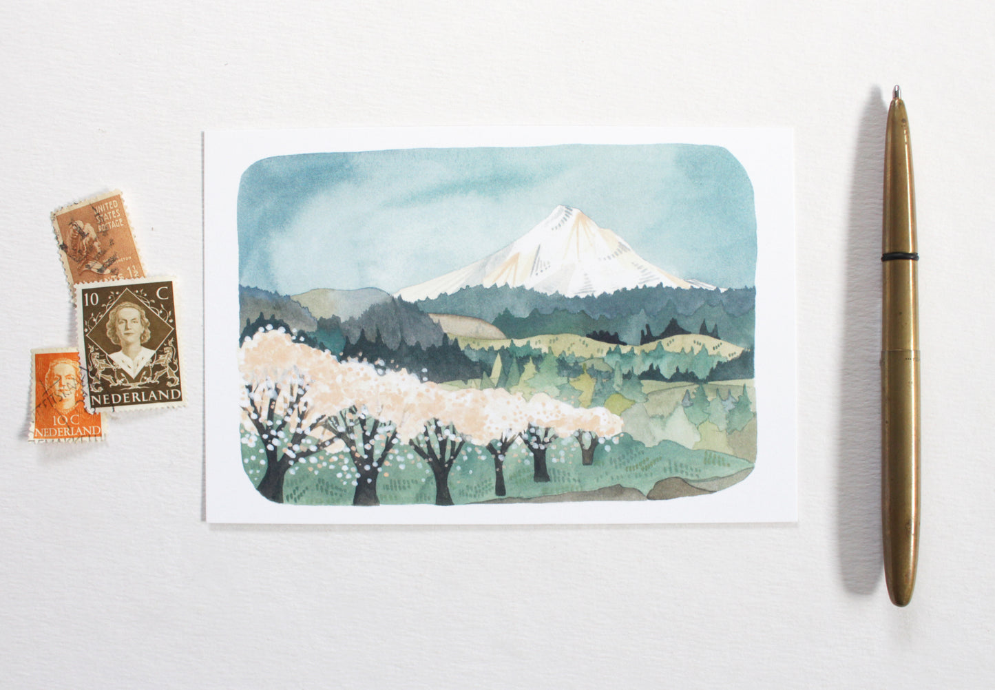 Postcard - Mt Hood with Cherry Blossoms