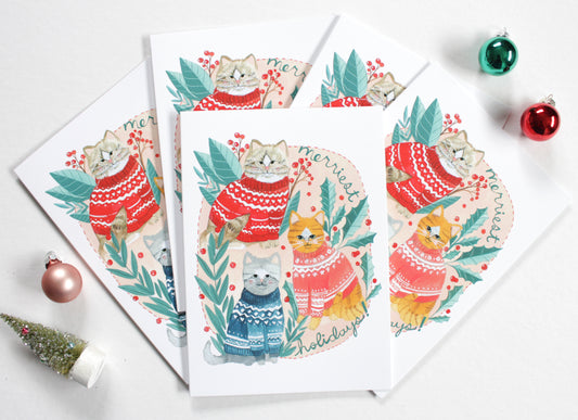 Set of Five Cats in Holiday Sweater Cards