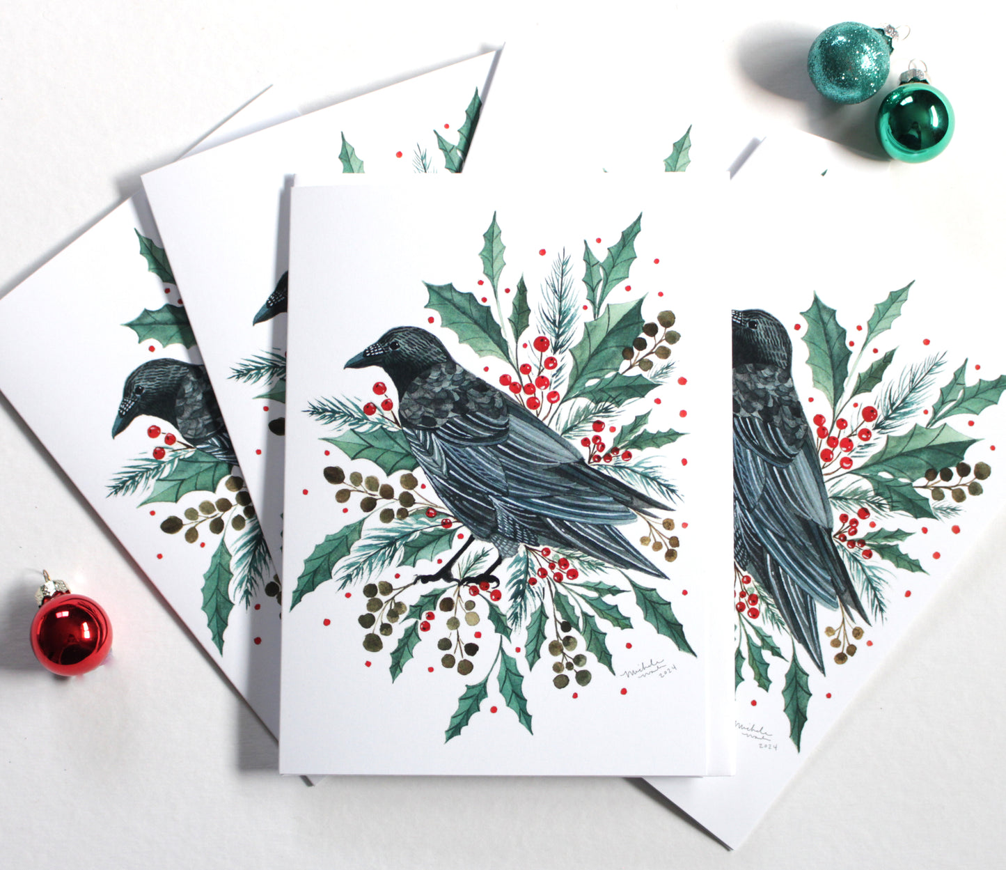 Set of Illustrated Crow Holiday Cards - Crow Holiday