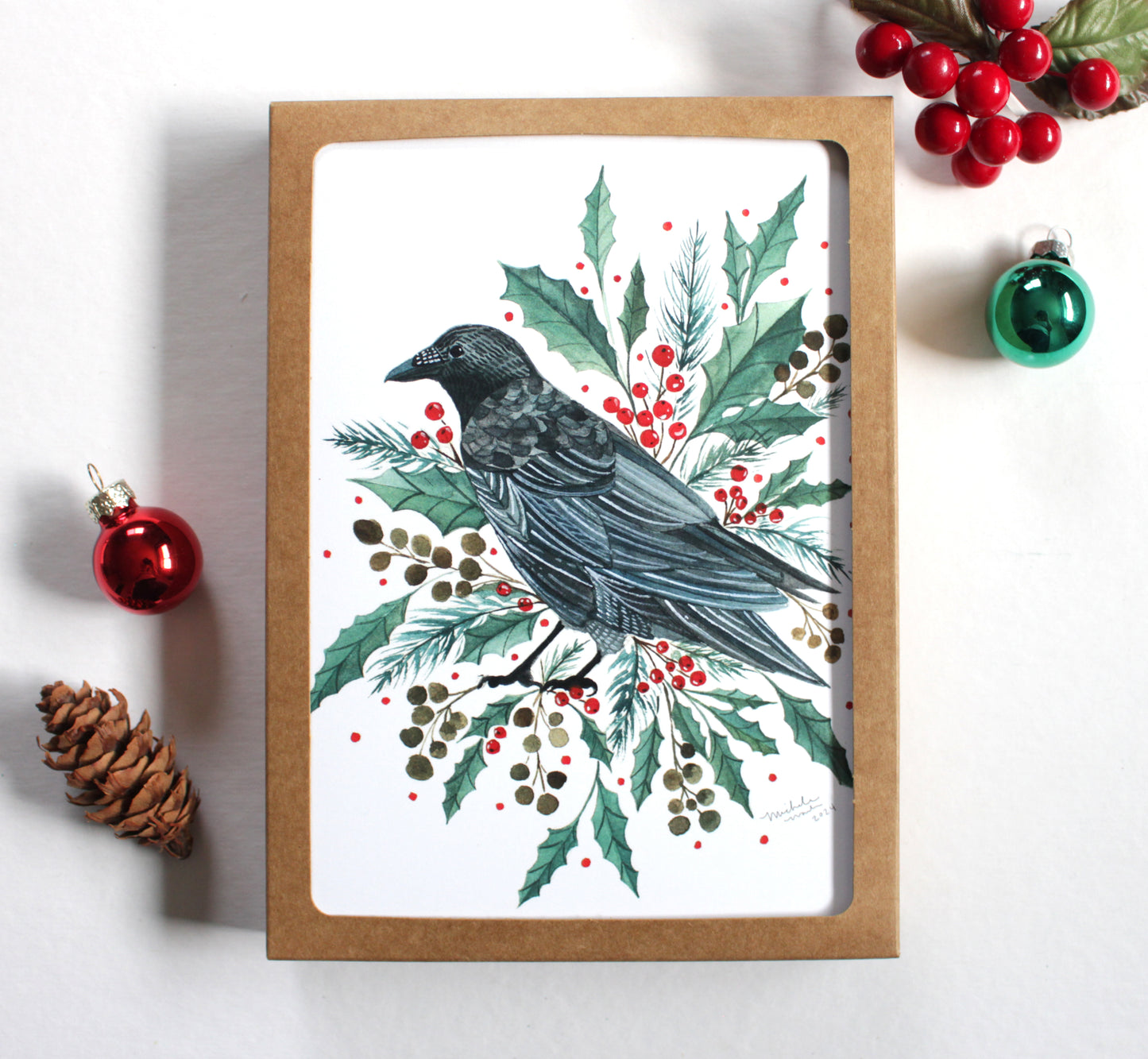 Set of Illustrated Crow Holiday Cards - Crow Holiday