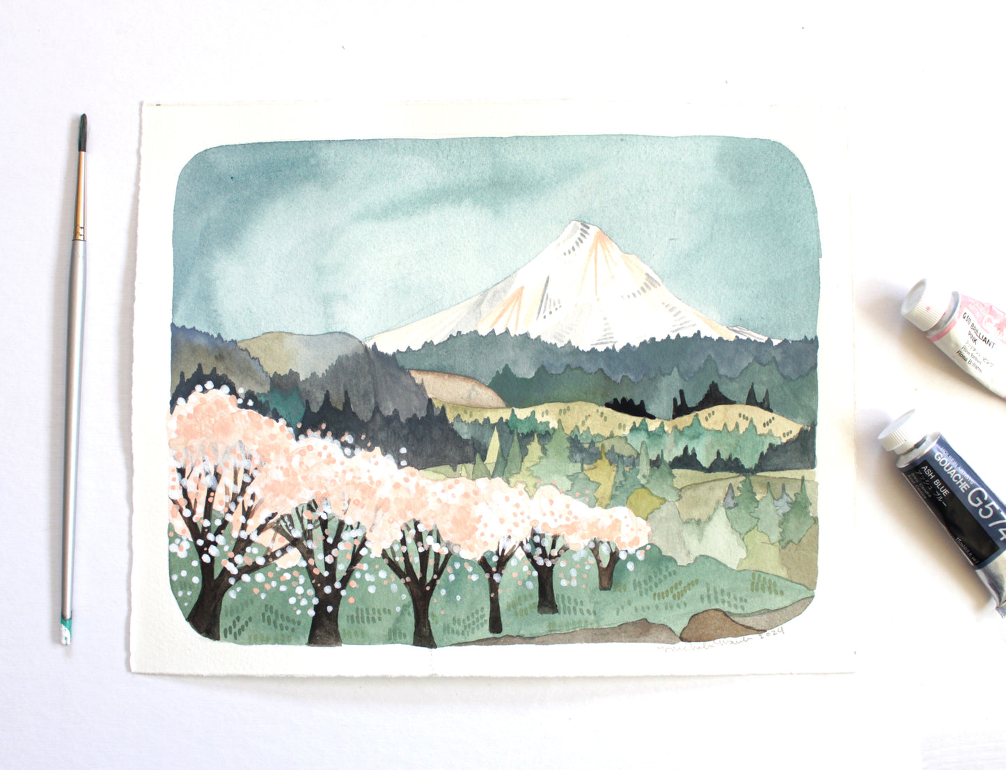 Original Oregon Art Painting - Hood River Cherry Blossoms