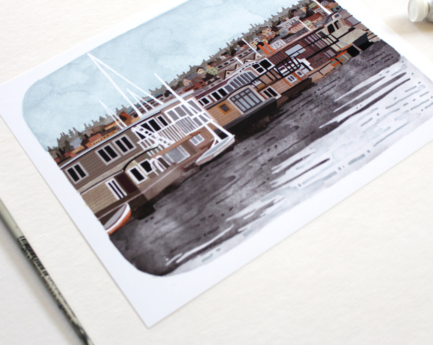 8 x 10 " Seattle House Boats Art Print