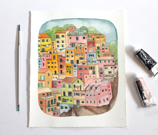Original Painting - Little Houses on the Cliff