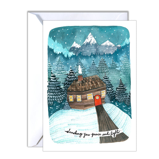 Blank Holiday Card - Peace and Light Cabin