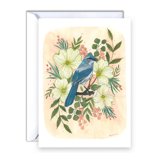 Blank Everyday Card - Scrub Jay and Dogwood