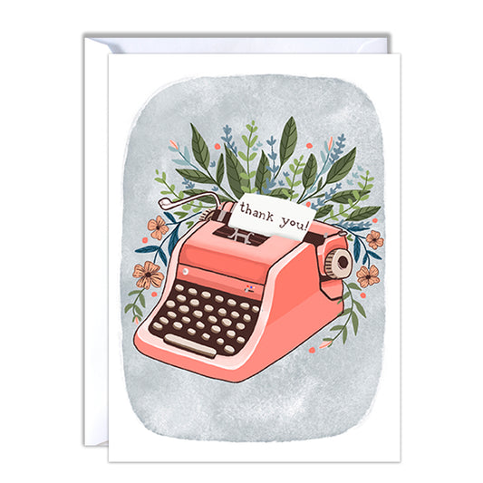 Blank Illustrated Thank You Card - Pink Typewriter