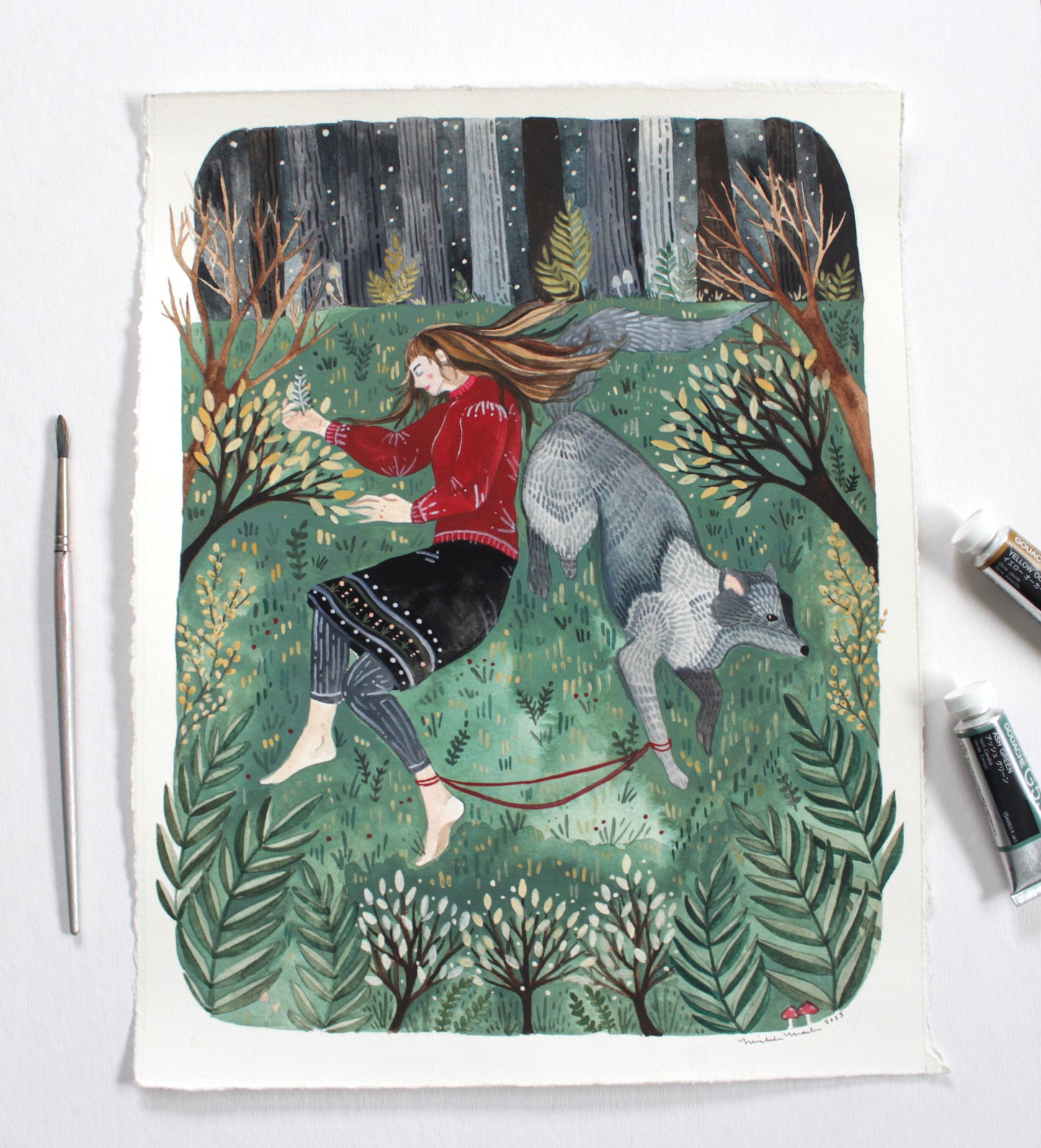 Original Gouache Painting - We Sleep in the Forest