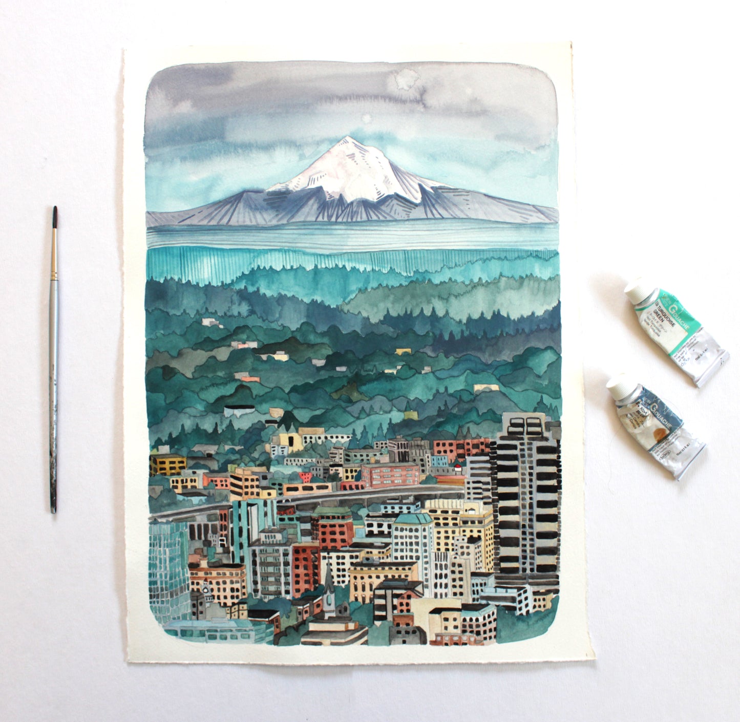 Original Watercolor Painting - Portland Skyline