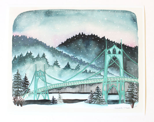 8x10 Print - Snowy St Johns Bridge