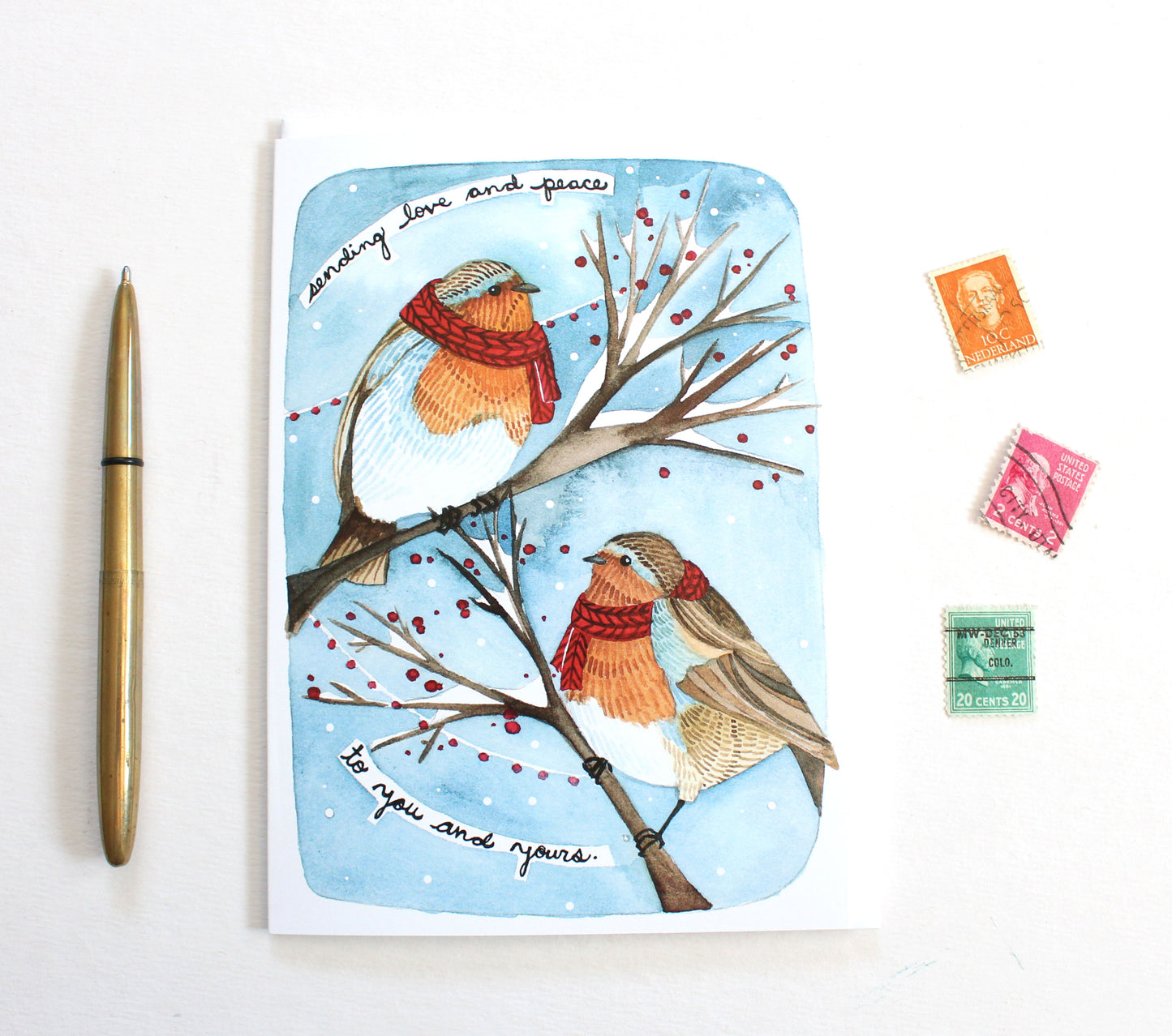 Blank Holiday Card - Winter Robins