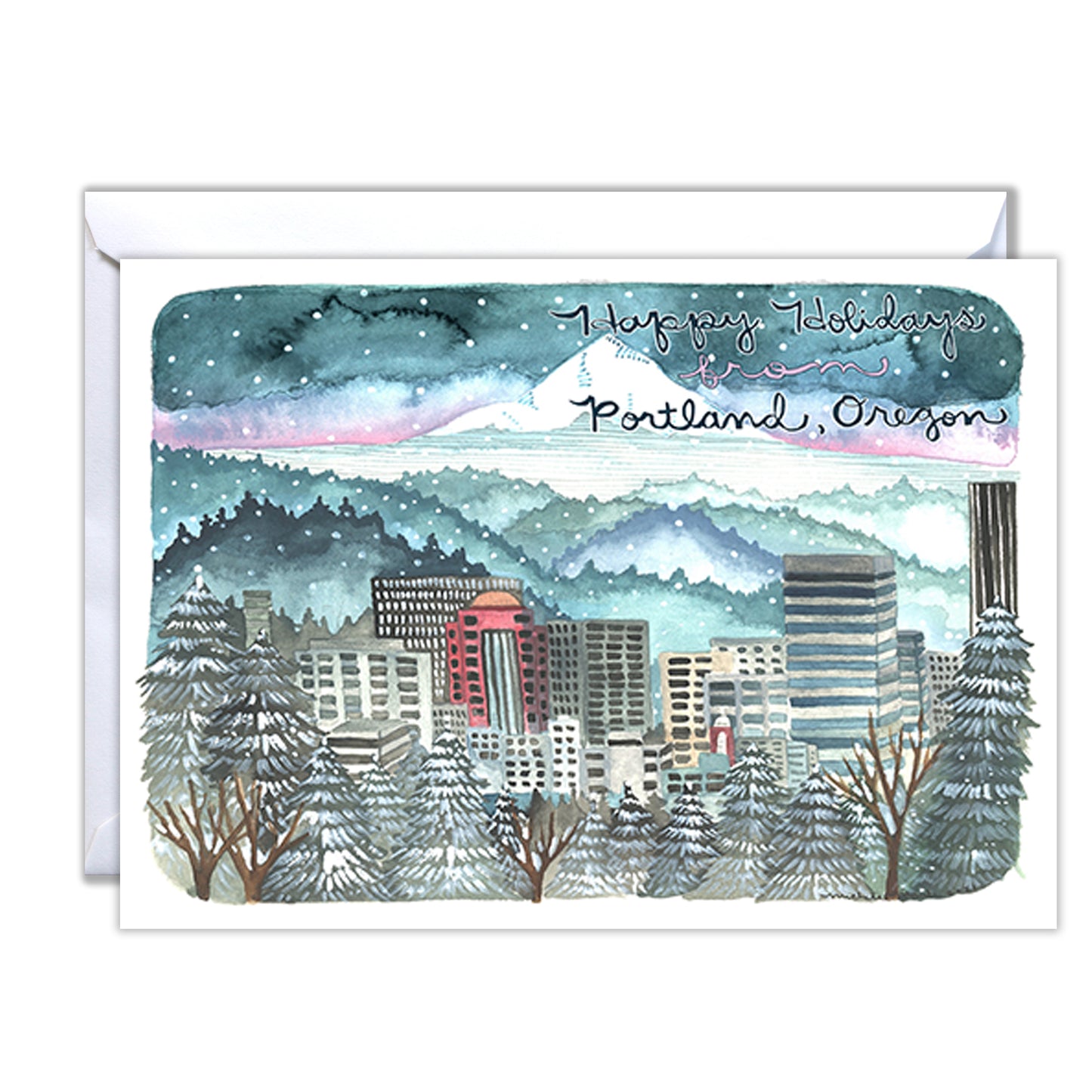 Blank Portland Oregon Holiday Card - Happy Holidays