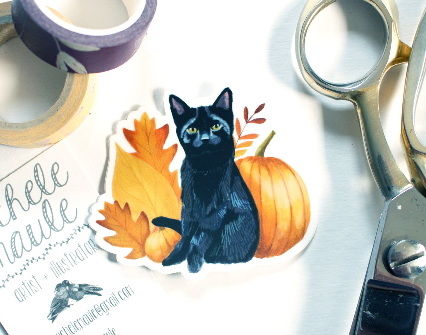 2.5 x 3" Cat with Pumpkins Vinyl Sticker