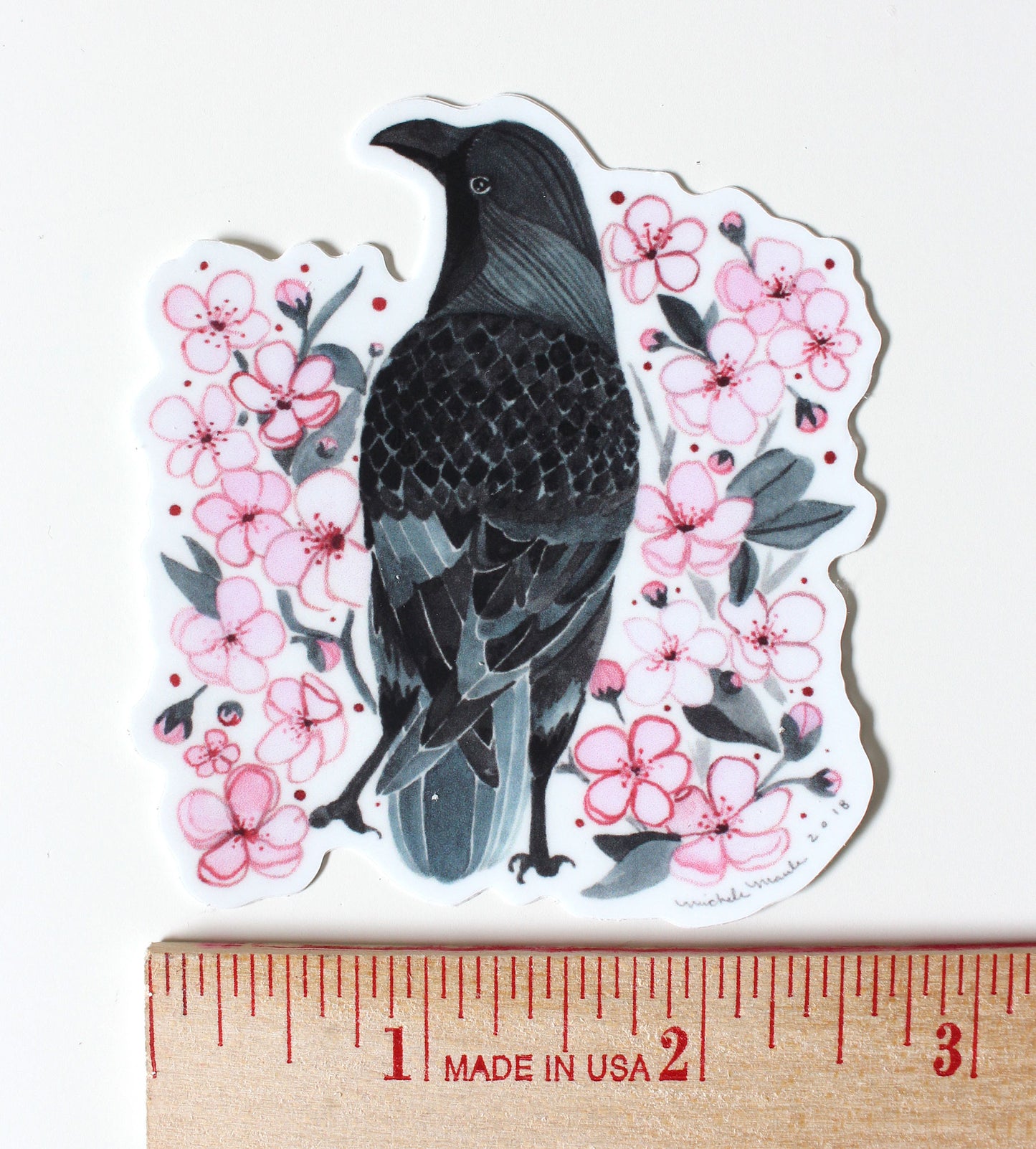 2.5 x 3" Crow with Blossoms Sticker