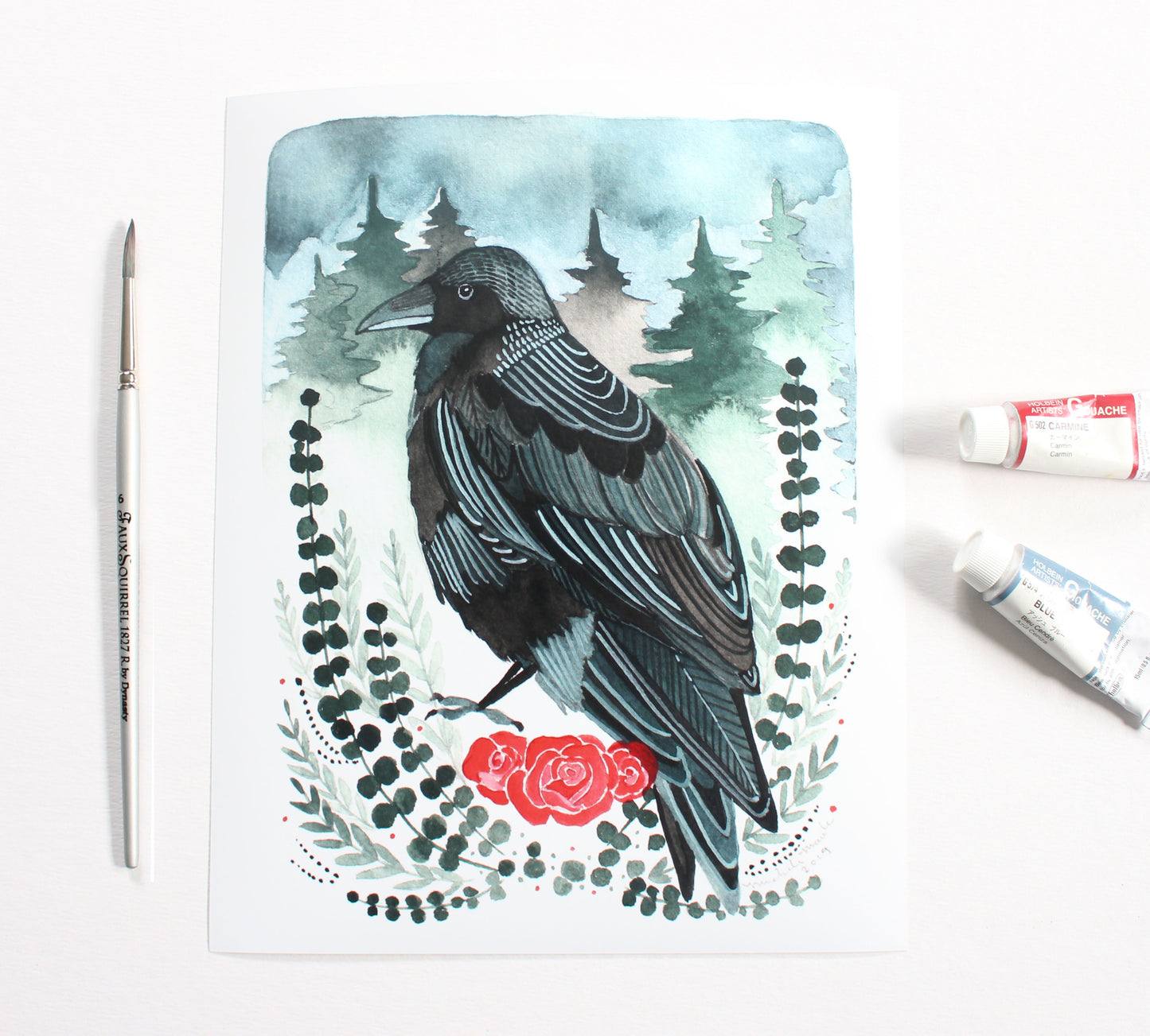 8x10 Print - Crow with Roses