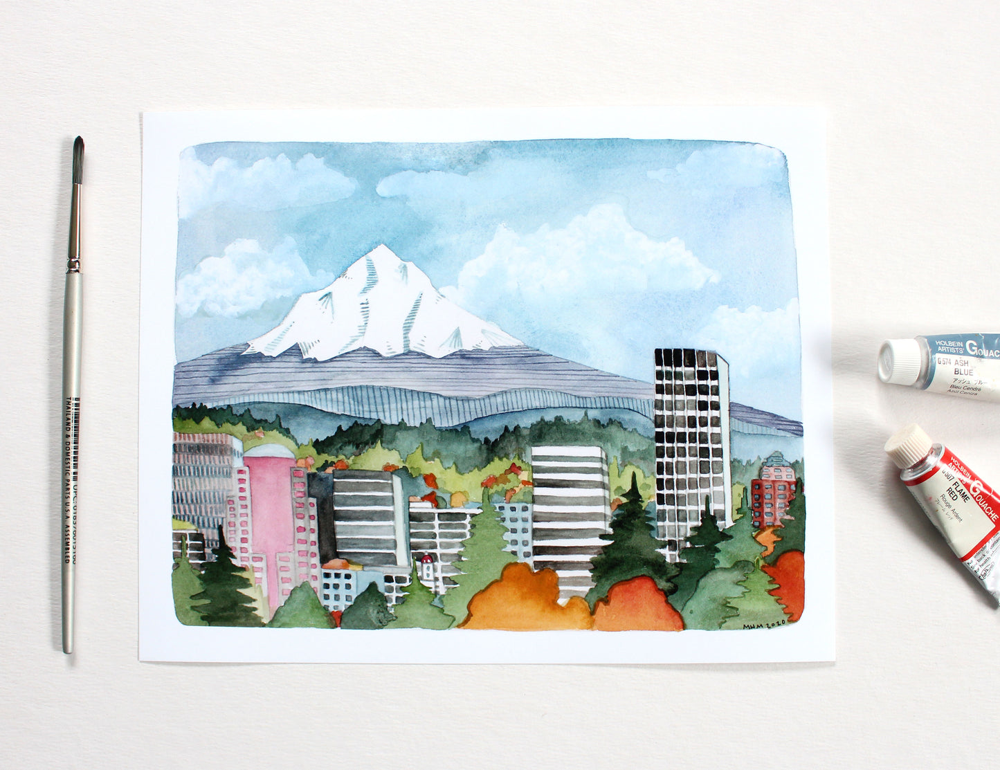 8x10 Print - Portland Oregon Illustration Art Print - Portland Skyline
