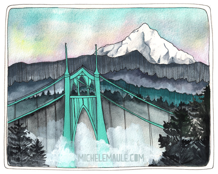 St Johns Bridge with Mt Hood - 8x10" Print