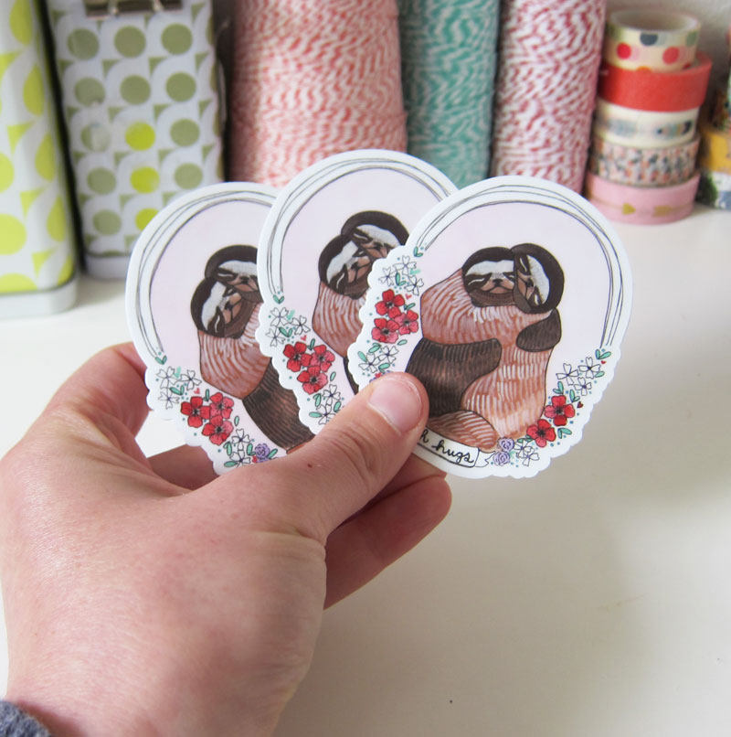 Set of Three Sloth Hugs Stickers