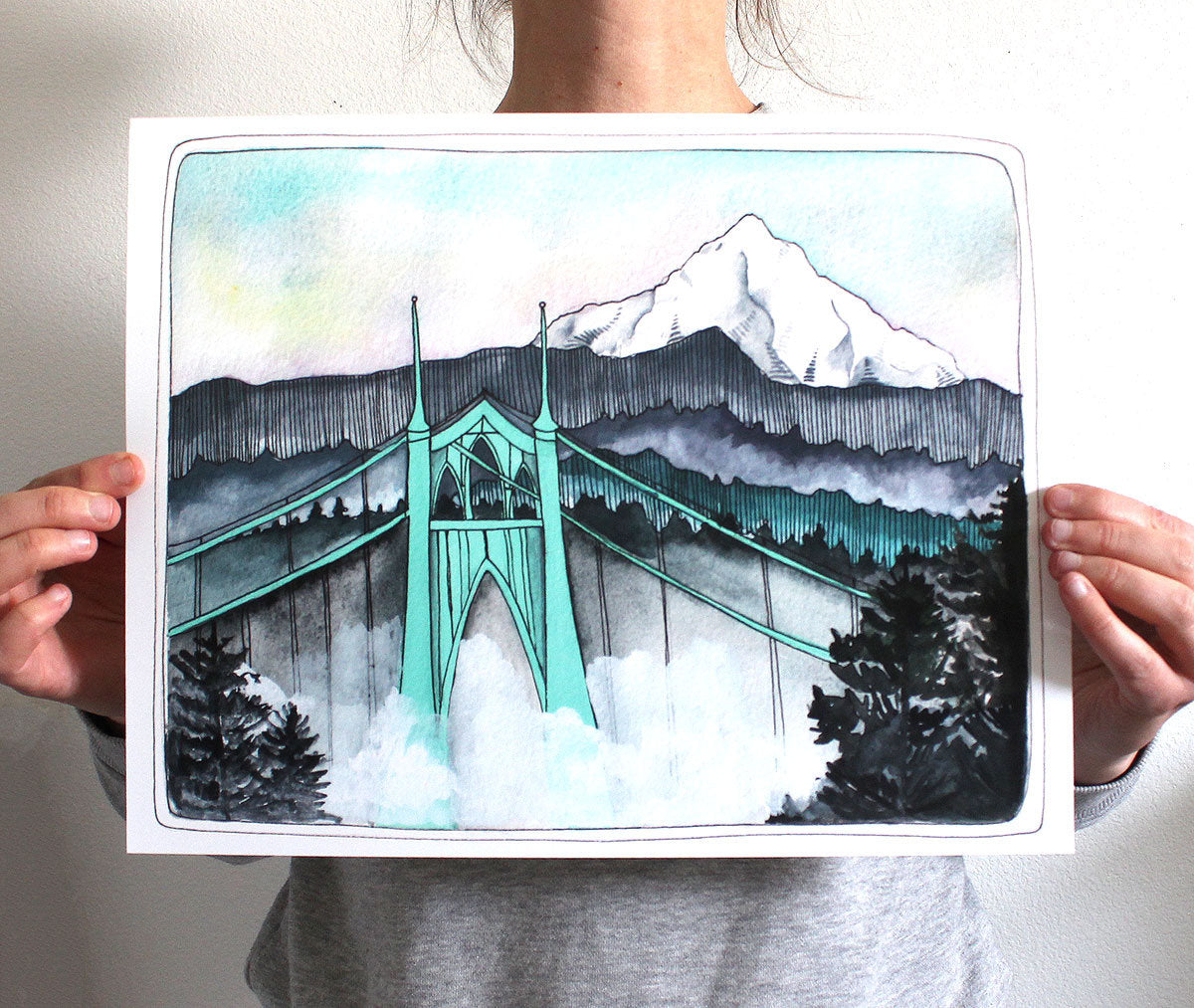 11x14 Print - St Johns Bridge with Mt Hood