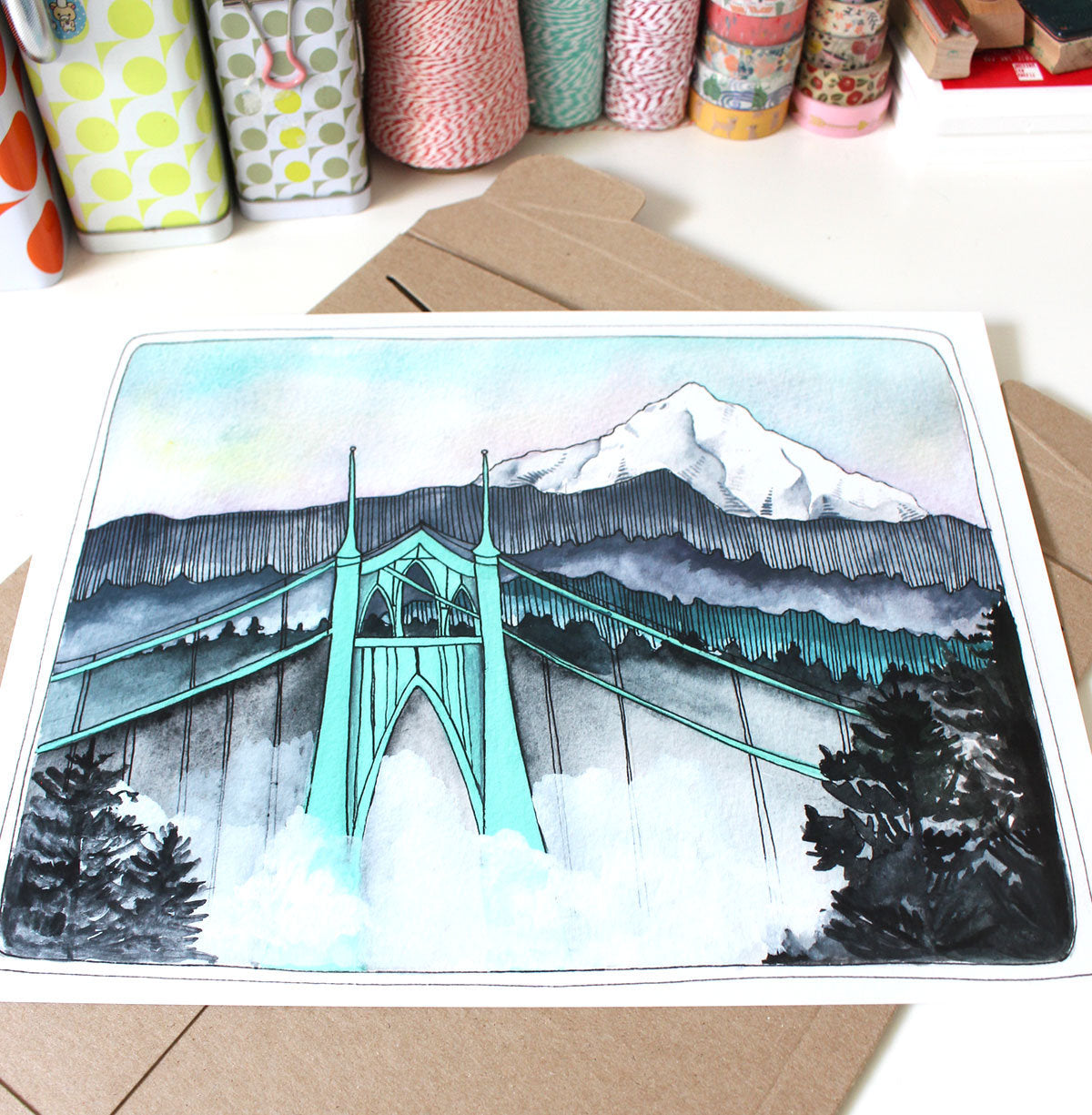 11x14 Print - St Johns Bridge with Mt Hood