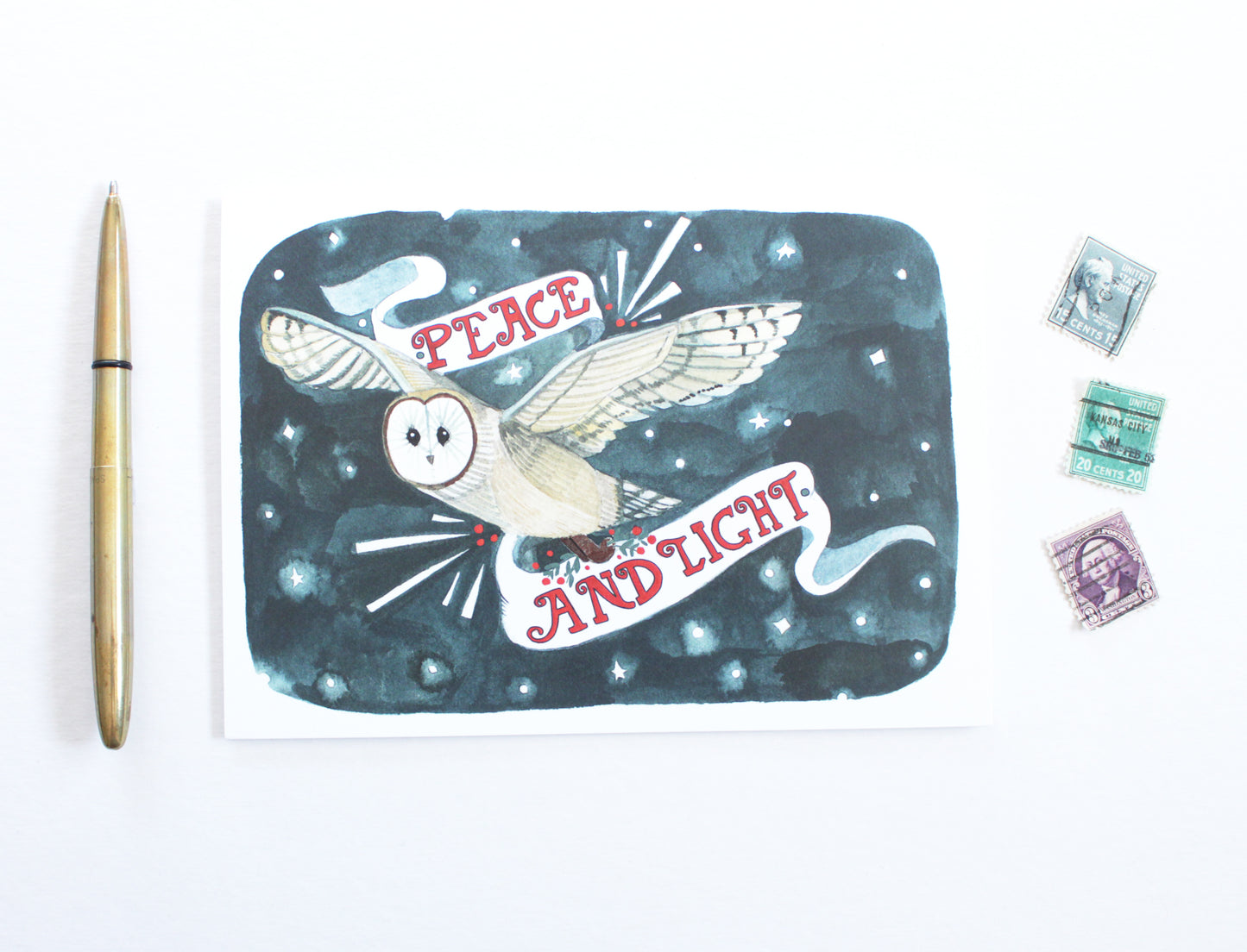 Blank Illustrated Holiday Card - Peace and Light