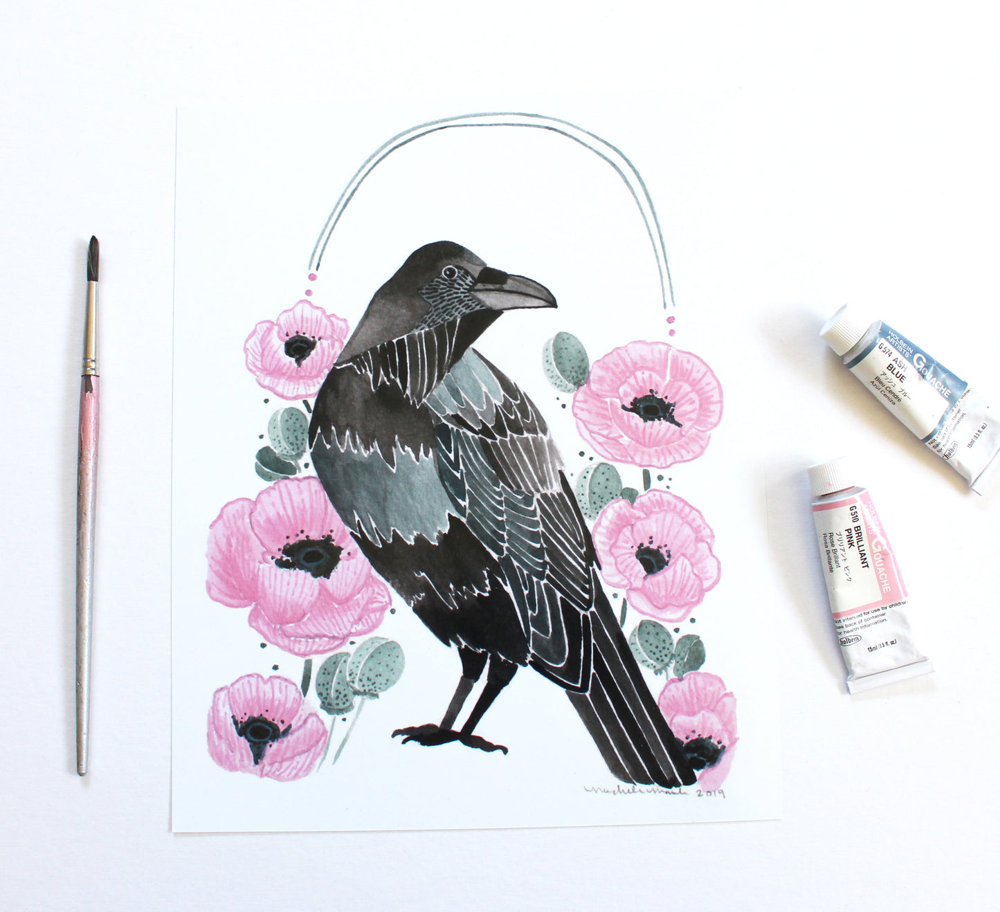 Crow and Poppies - 8x10" Print