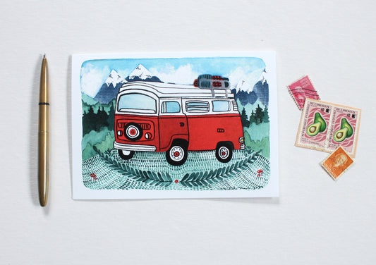 Blank Greeting Card - Red Camper Van