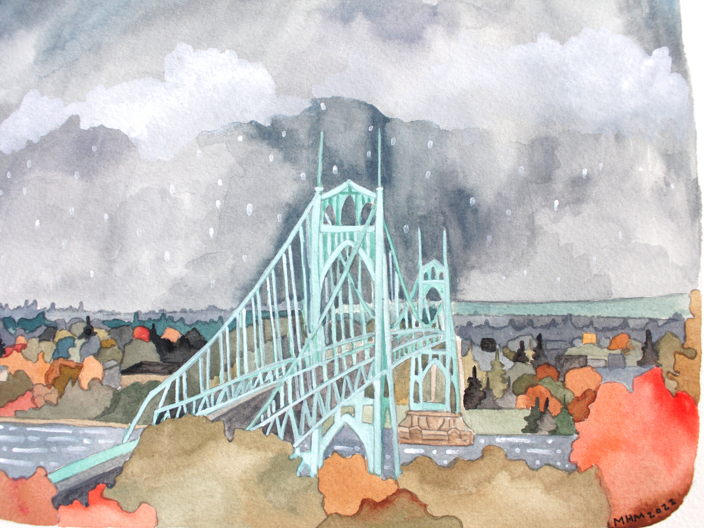 Original Painting St Johns Bridge Portland Oregon
