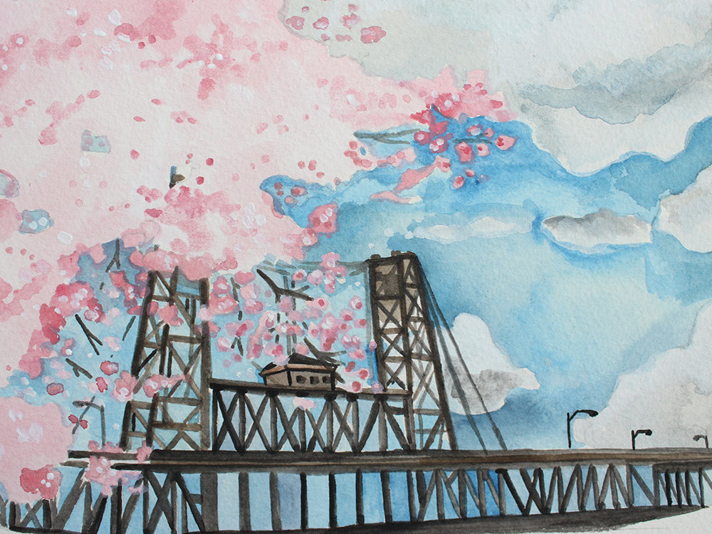 Original Painting - Steel Bridge with Cherry Blossoms