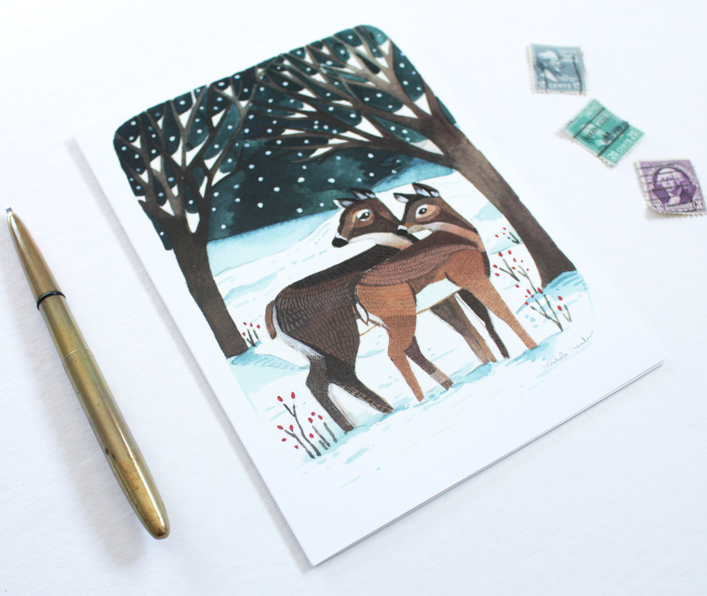Blank Illustrated Holiday Card - Winter Deer