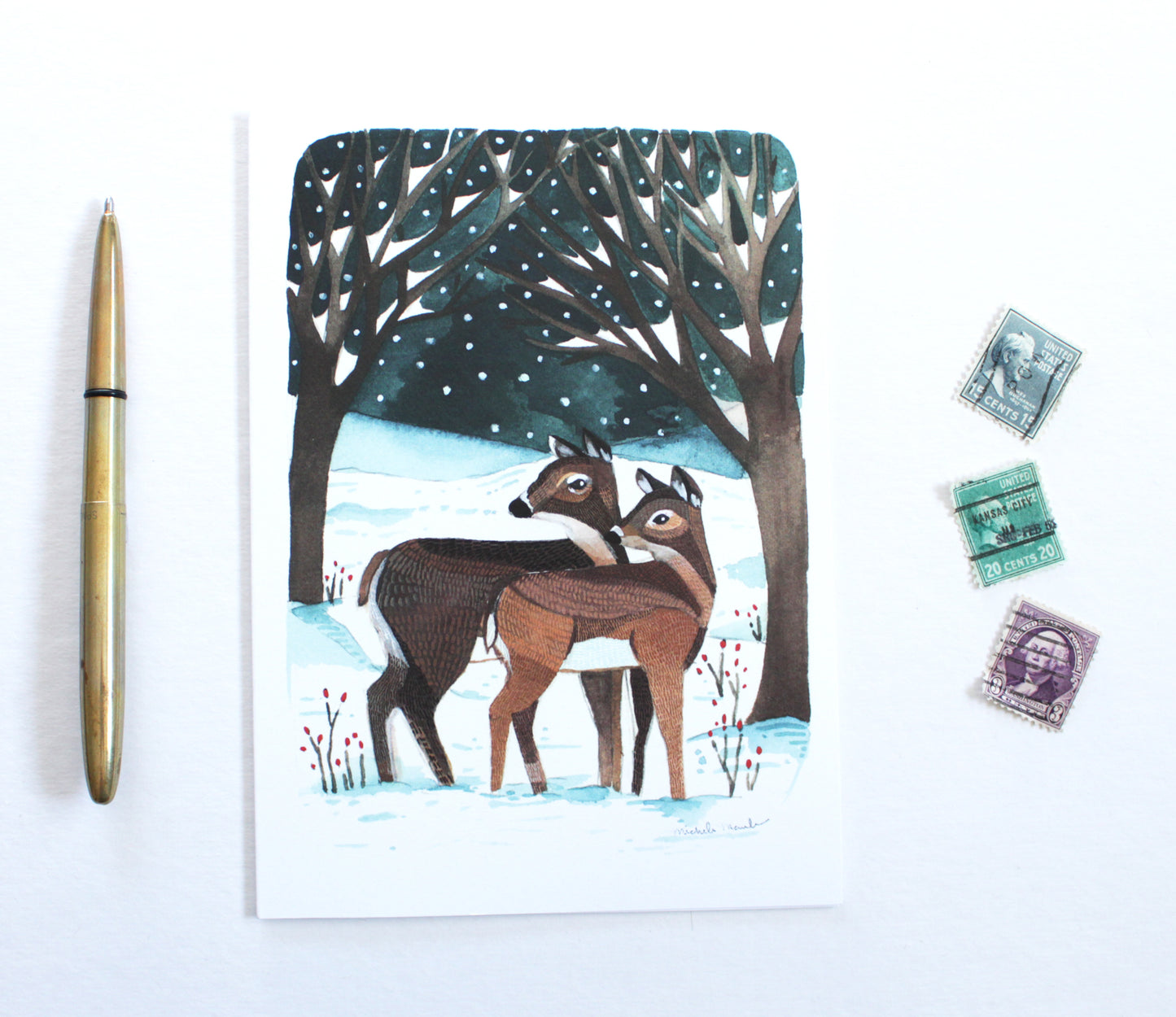 Blank Illustrated Holiday Card - Winter Deer